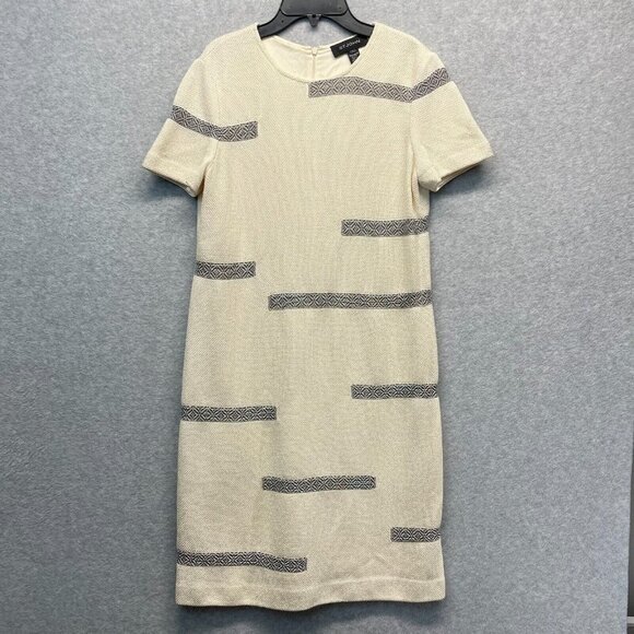 St John Wool Blend‎ Dress Womens 4 Cream Shift Short Sleeve Silk Lined - Picture 1 of 13